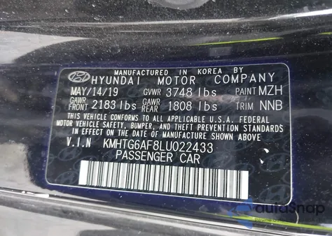 2020 Hyundai Veloster 2.0 from USA, damaged, VIN KMHTG6AF8LU022433